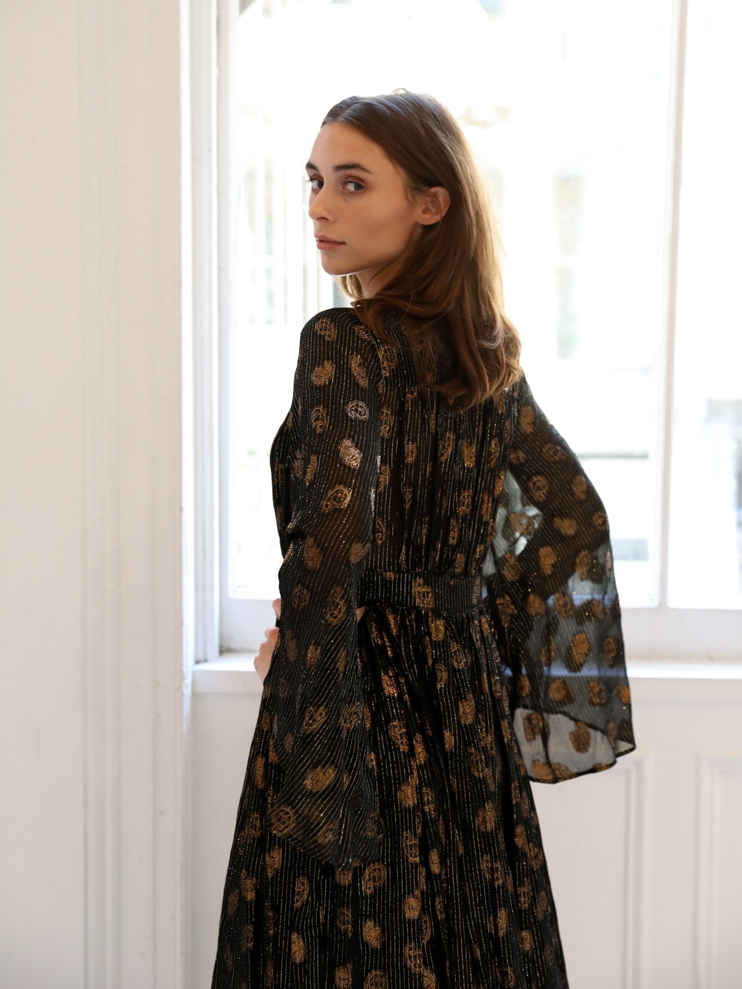 Caye Dress in Gold Paisley