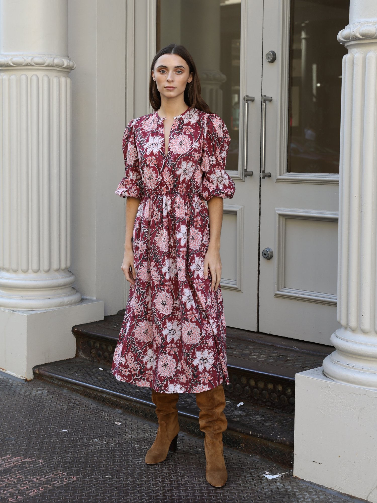 Celeste Dress in Claret Bloom