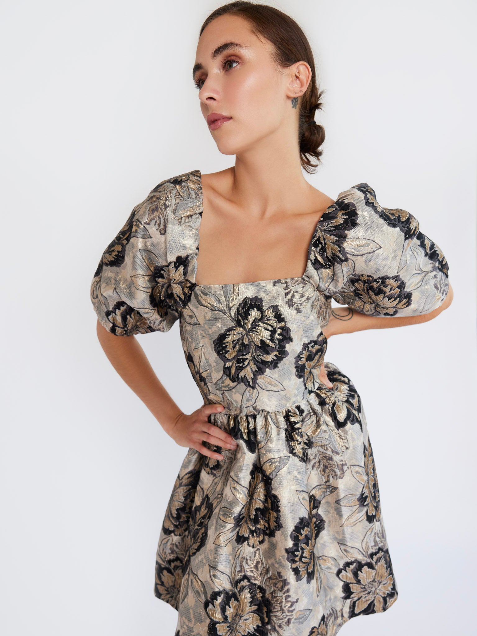 Nina Dress in Black Brocade