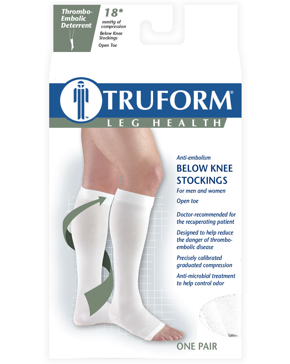 TRUFORM Anti-Embolism OPEN TOE Knee High Support Stockings 18 mmHg ...