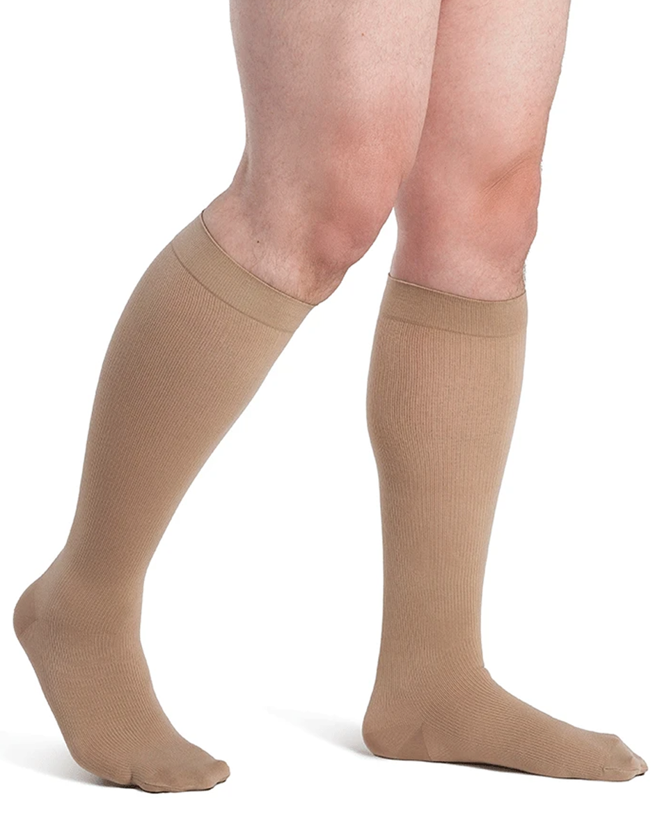 Dynaven Opaque Ribbed Men's 20-30 mmHg Knee High w/ Silicone Grip Top ...