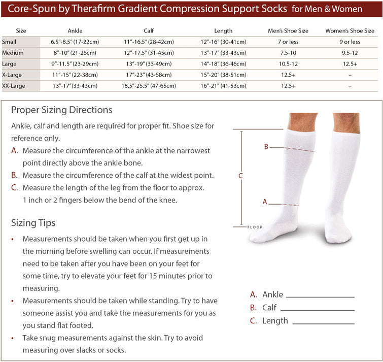 Therafirm Core-Spun Support Socks for Men & Women 15-20mmHg