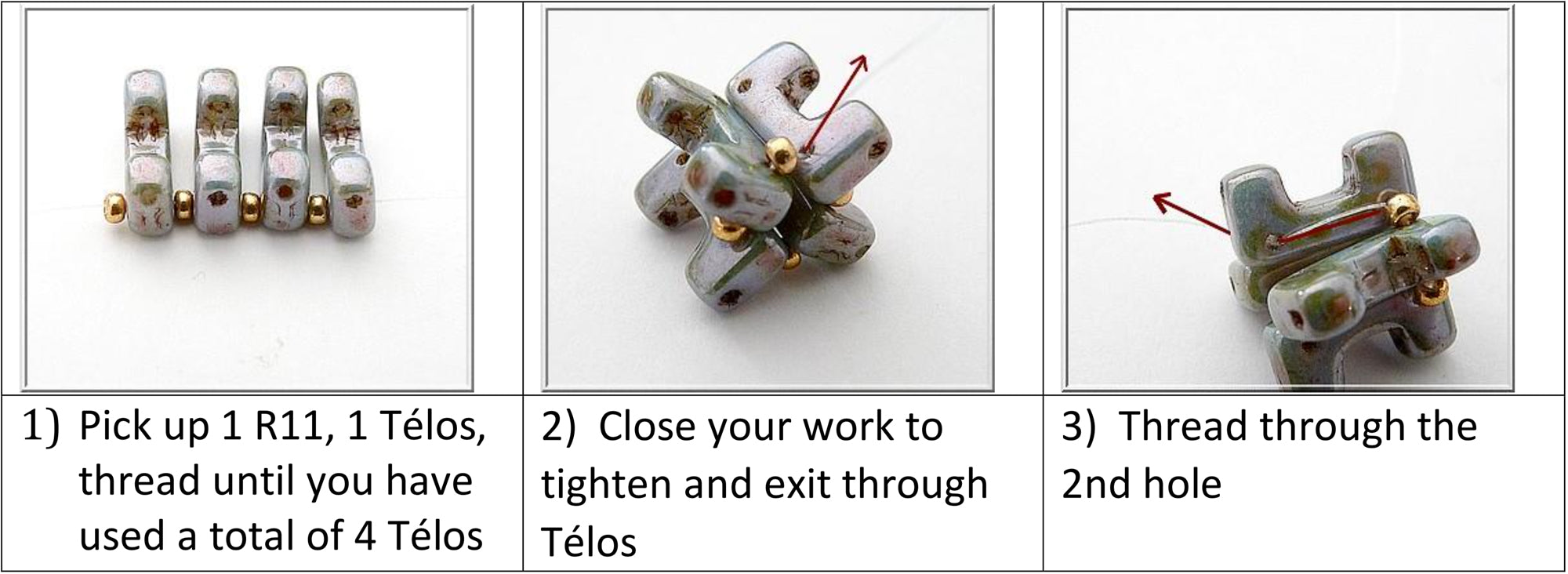Talia beaded element by par Puca with Telos beads - free tutorail beaded pattern