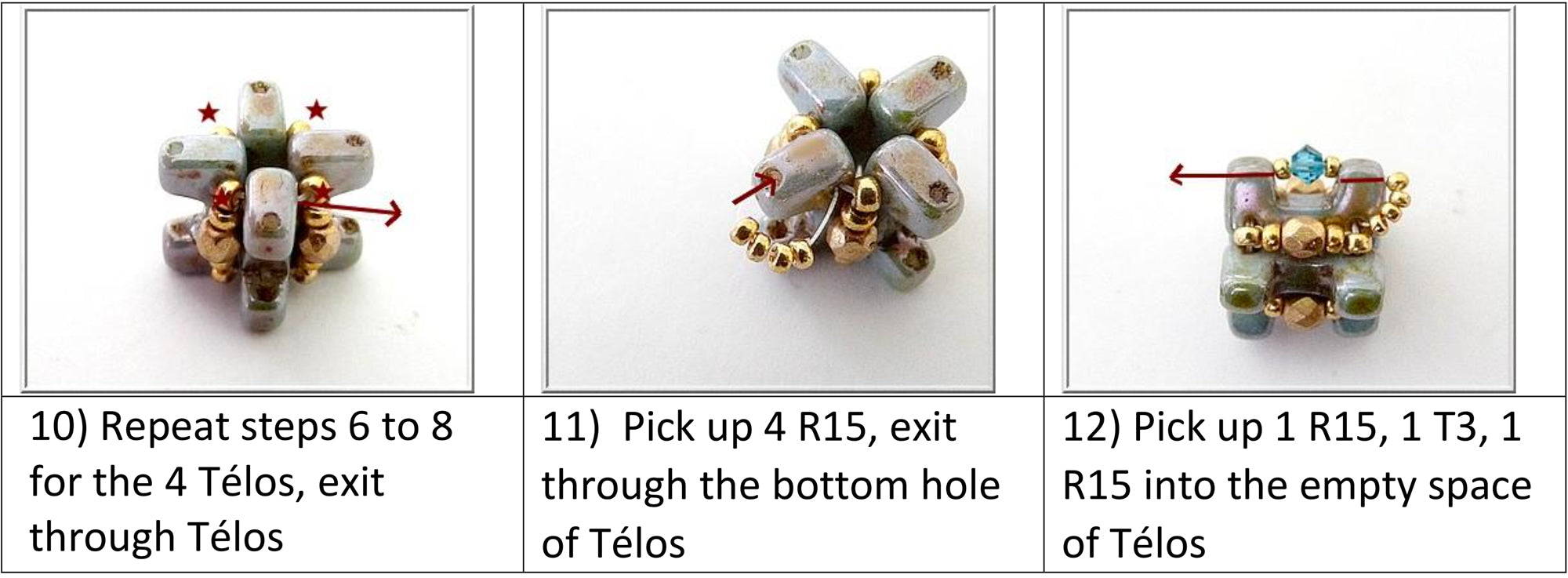 Talia beaded element by par Puca with Telos beads - free tutorail beaded pattern