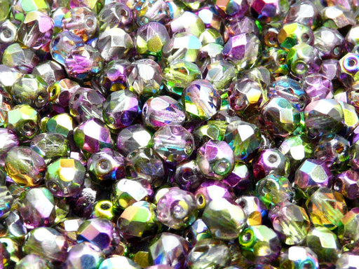 50 pcs Fire Polished Faceted Beads Round 6 mm, Mix Purple, Czech Glass