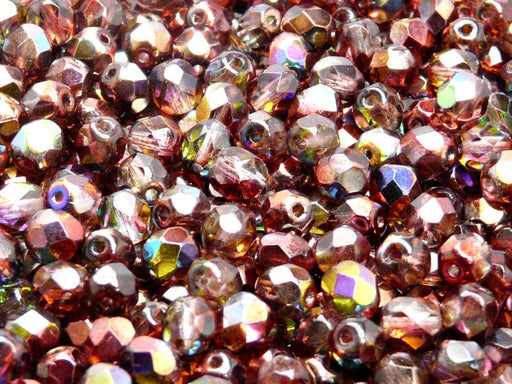 Scara Beads Get Inspired 600pcs Fire-Polished Faceted Beads Round 4mm, Czech Glass, Crystal Copper Rainbow, Copper