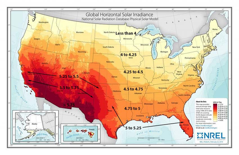 map of solar irradiation in the united states