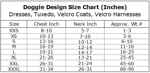 Doggie Design Size Chart