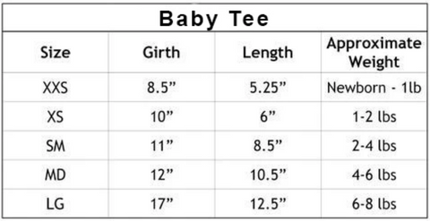 Baby Dog Tee Size Chart