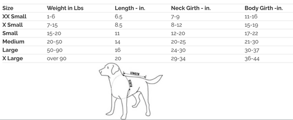 Paws Aboard Dog Life Vest size chart