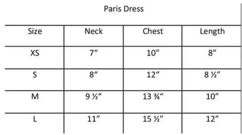 Paris dog dress size chart