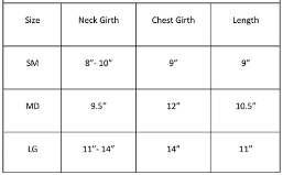 Victorian Harness Size Chart