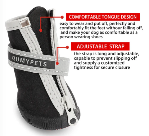 QUMY Small Breed Dog Boots Tongue Design & Adjustable Strap