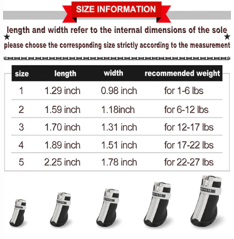 QUMY Small Breed Dog Boots Size Information