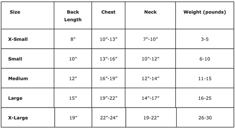 Doggie Design Size Chart