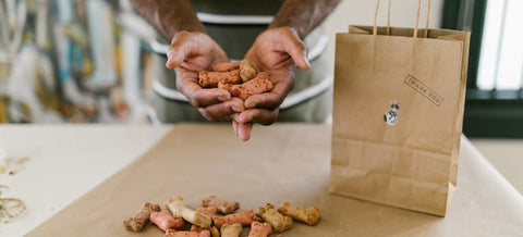 a person holding dog food