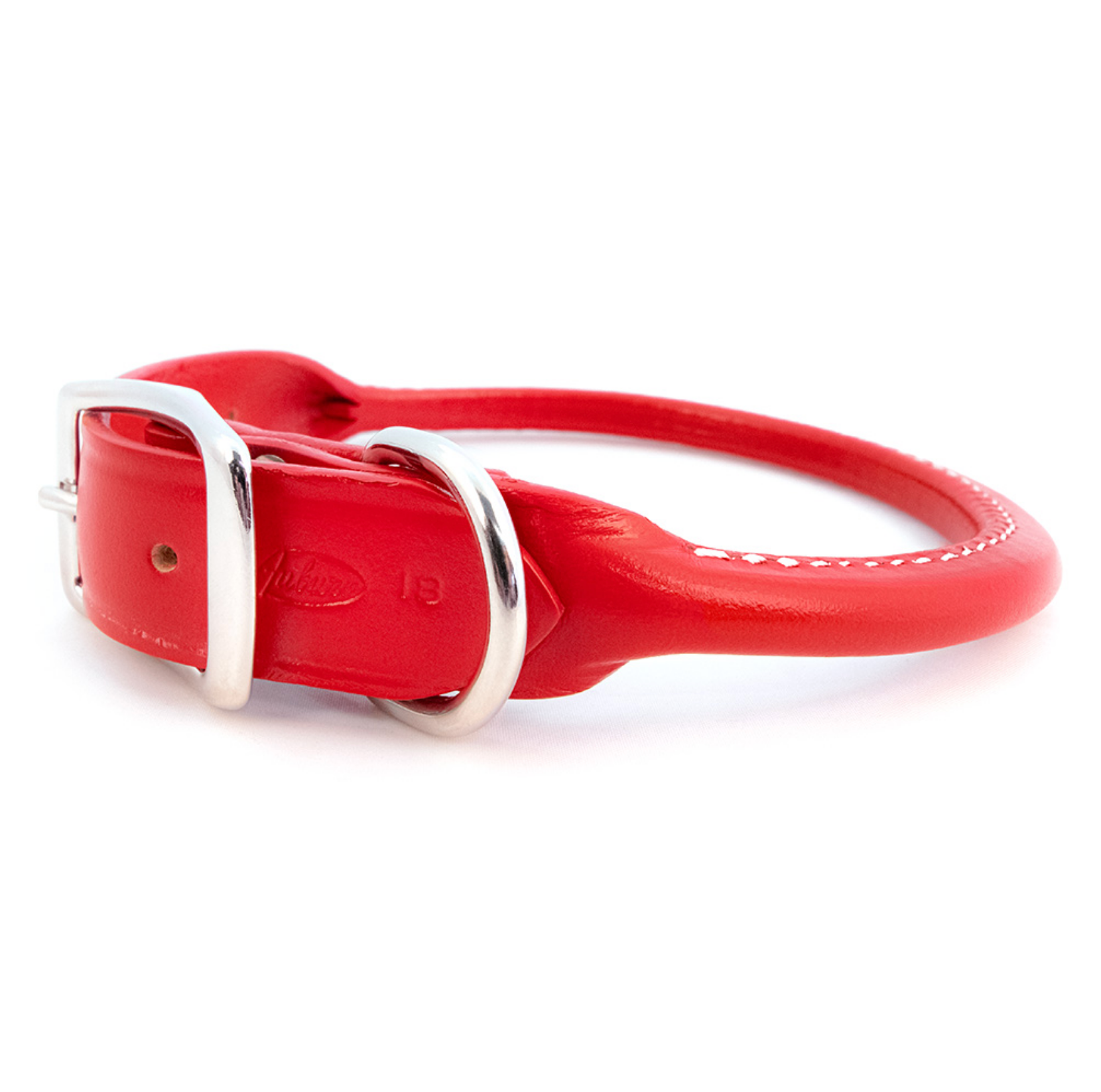 red rolled leather dog collar