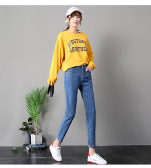 R H 2018 Ankle Length Dark Blue Boyfriend Jeans Women Loose Harem