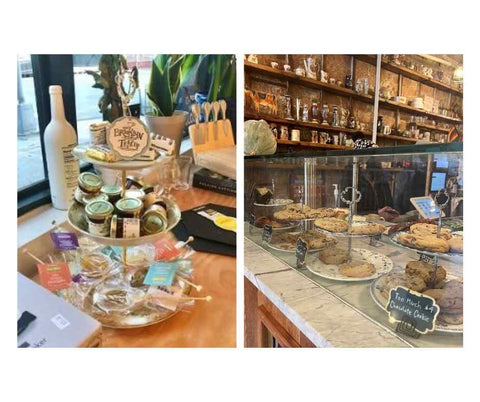 Tiered trays used as retail displays at the Brooklyn Cafe and Bakery