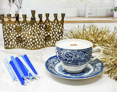 Teacup candle made from Liberty blue china