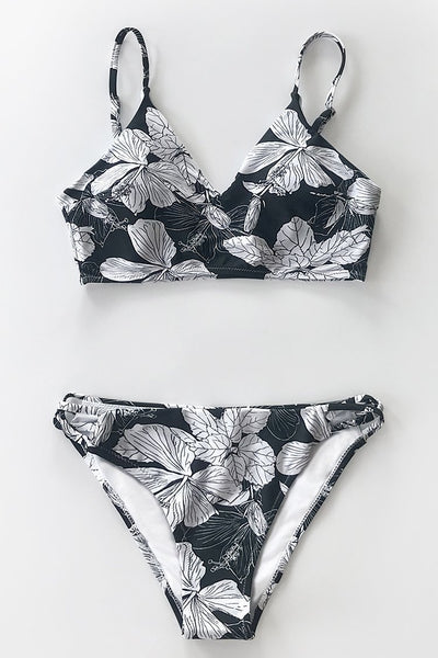 black and white floral bikini