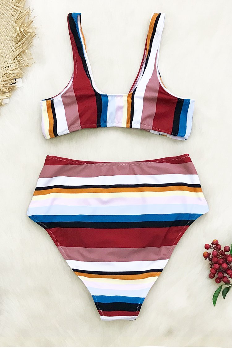 colorful striped high waisted bikini