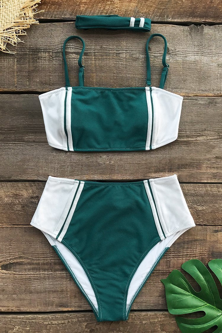 green and white swimsuit