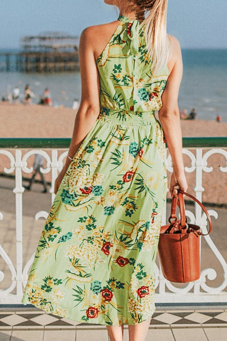 floral high neck midi dress