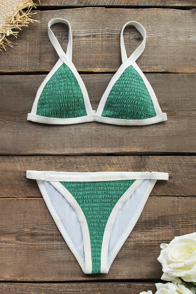 Green Smocked Triangle Bikini Swimming Suits For Women Cutecoco Swimwear Ltd