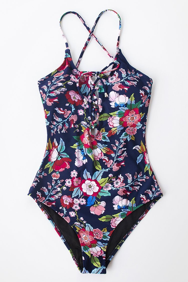 Midnight Rainbow Floral One-Piece Swimsuit - CUTECOCO Swimwear Ltd