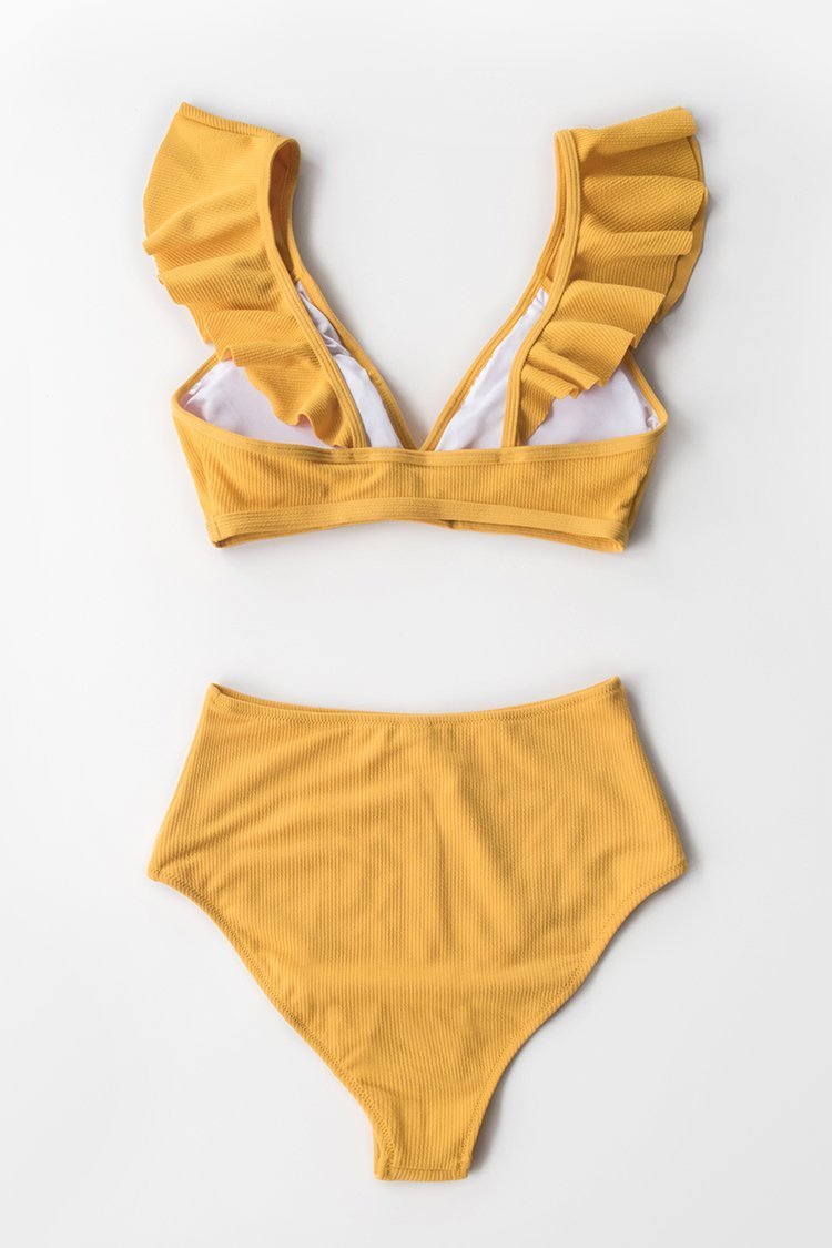 yellow ruffle swimsuit