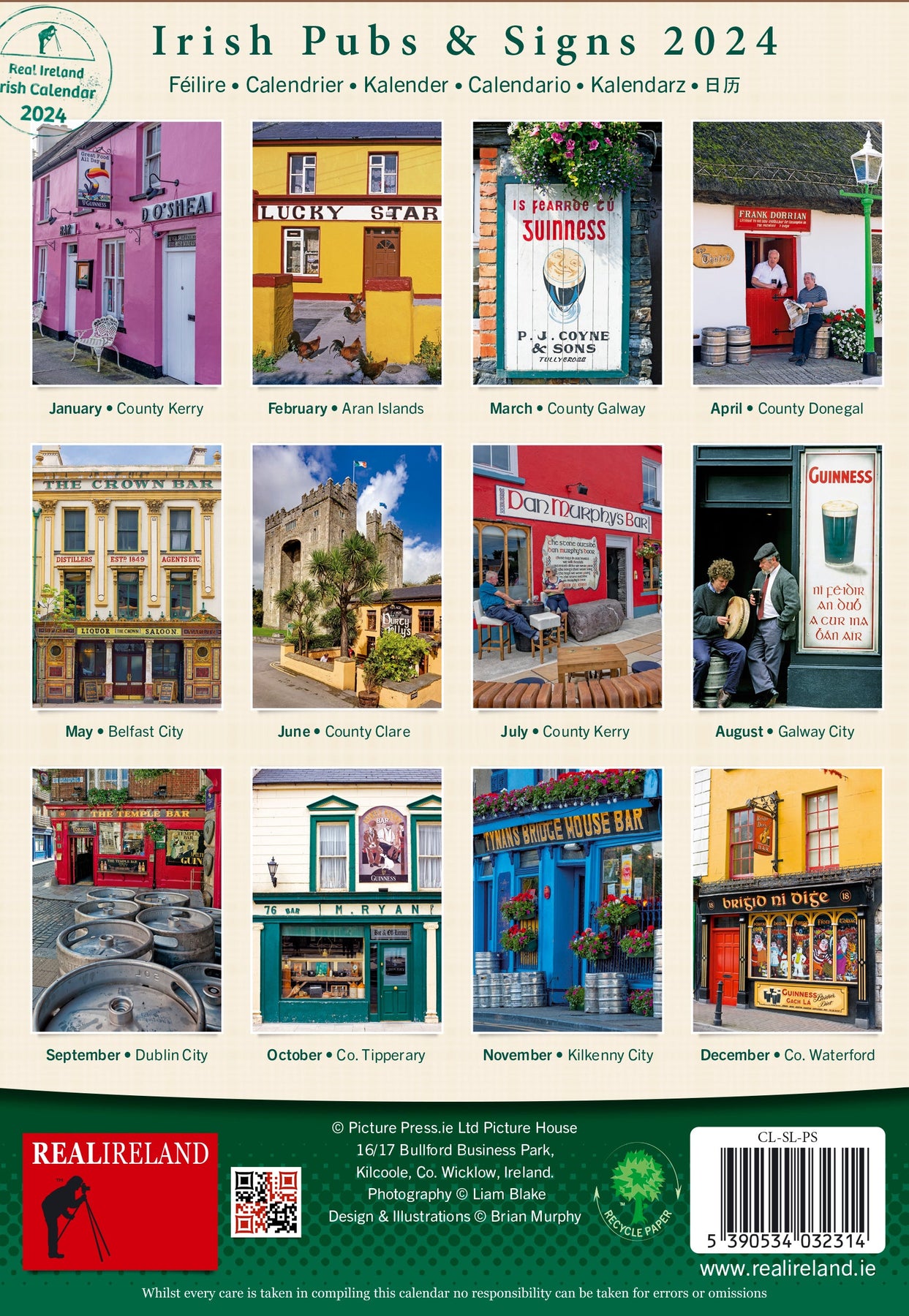 Slim Irish Pubs Calendar 2024N Irish Calendars