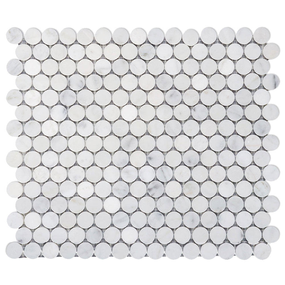 3/4 inch Penny Round Carrara Marble Mosaic Tile | Diflart