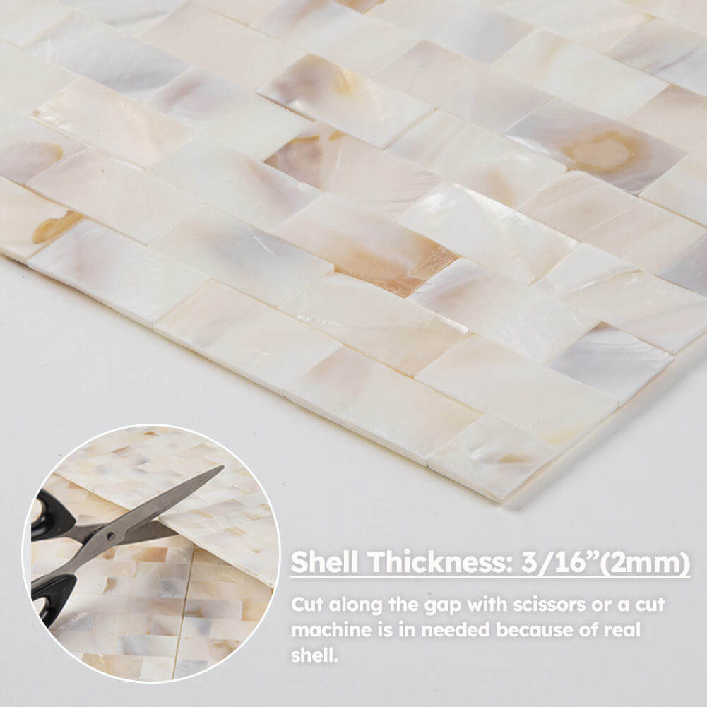 Peel and Stick Mother of Pearl Shell Mosaic Subway Tile - Diflart
