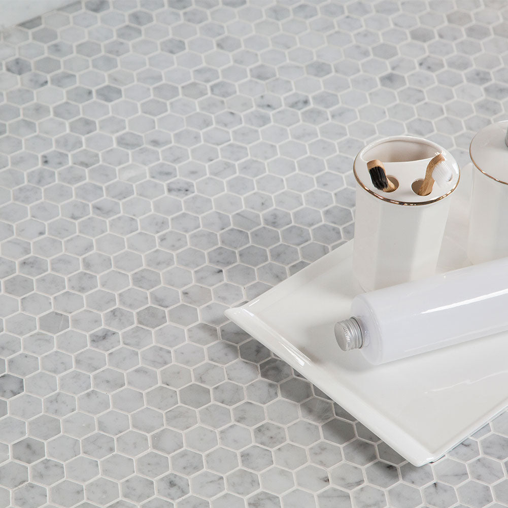1 Hexagon White Bianco Carrara Marble Mosaic Tile Diflart