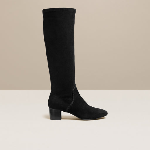 black heeled boots suede