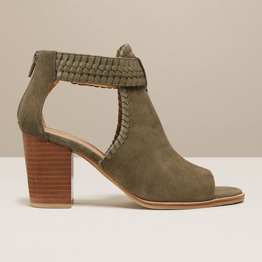 suede peep toe bootie