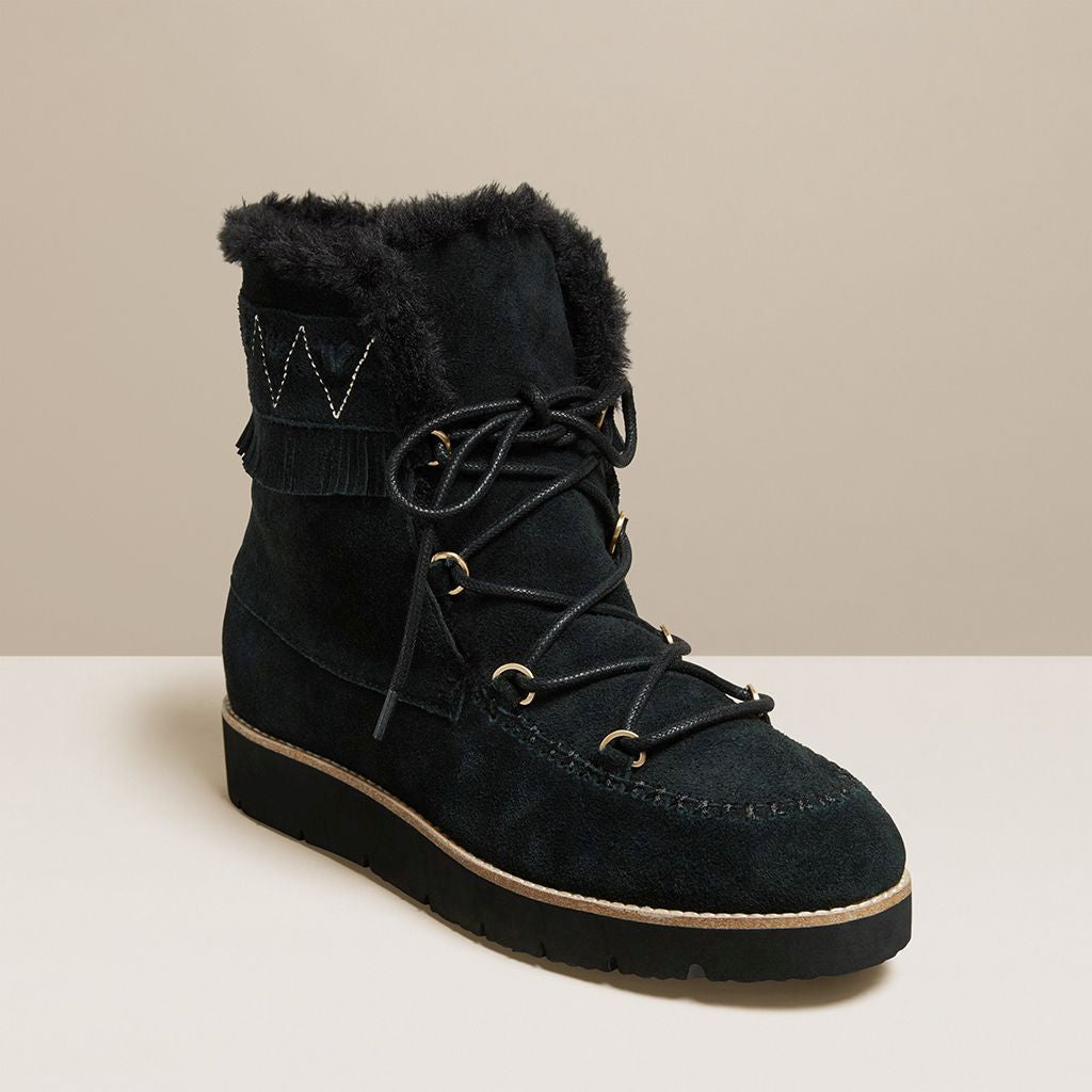 black lace up boots with fur