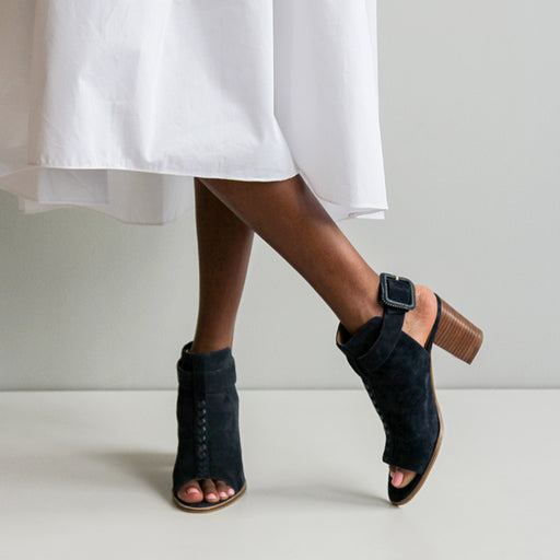 suede open toe booties