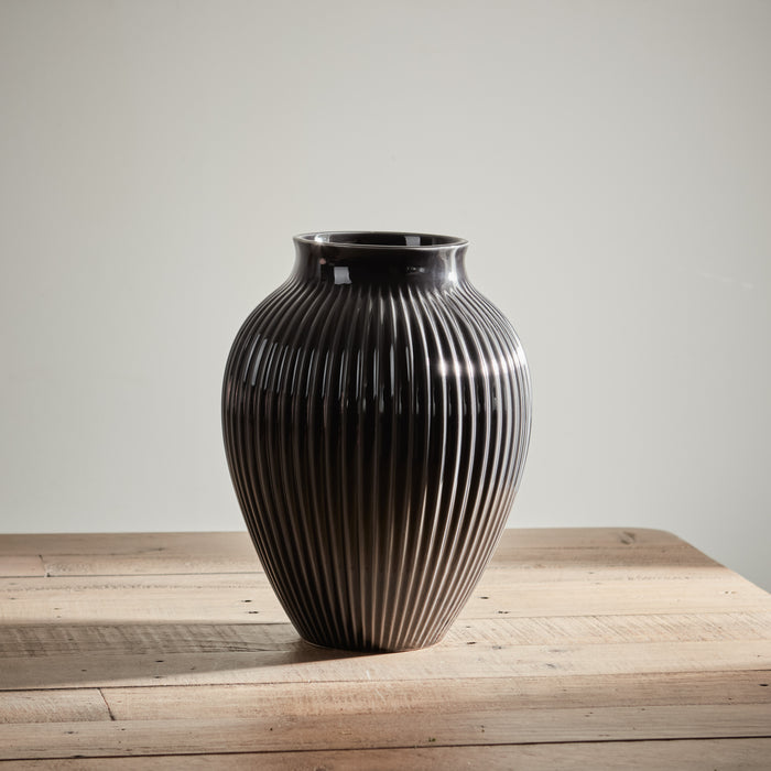 Grooved Black Olpe Vase