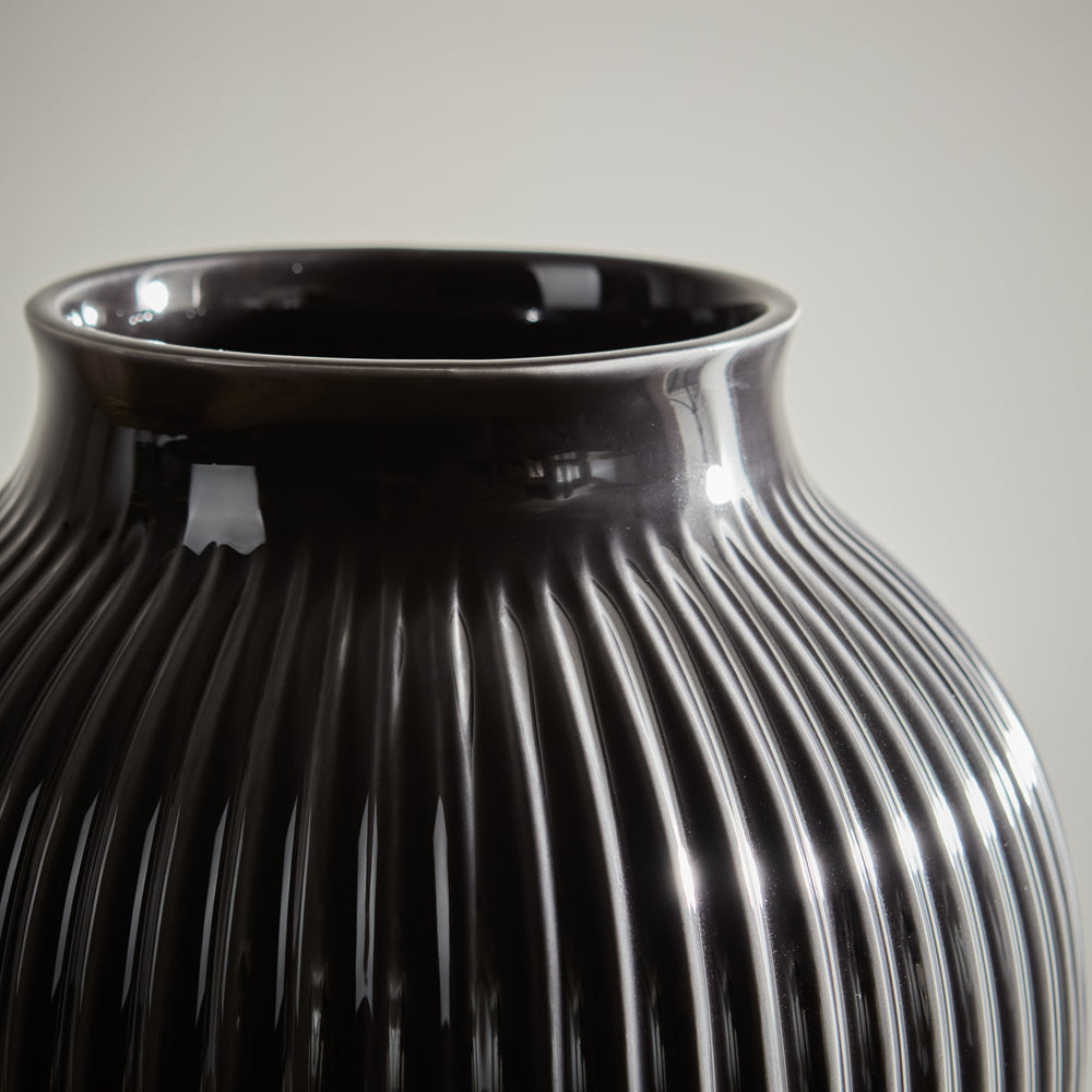 Grooved Black Olpe Vase