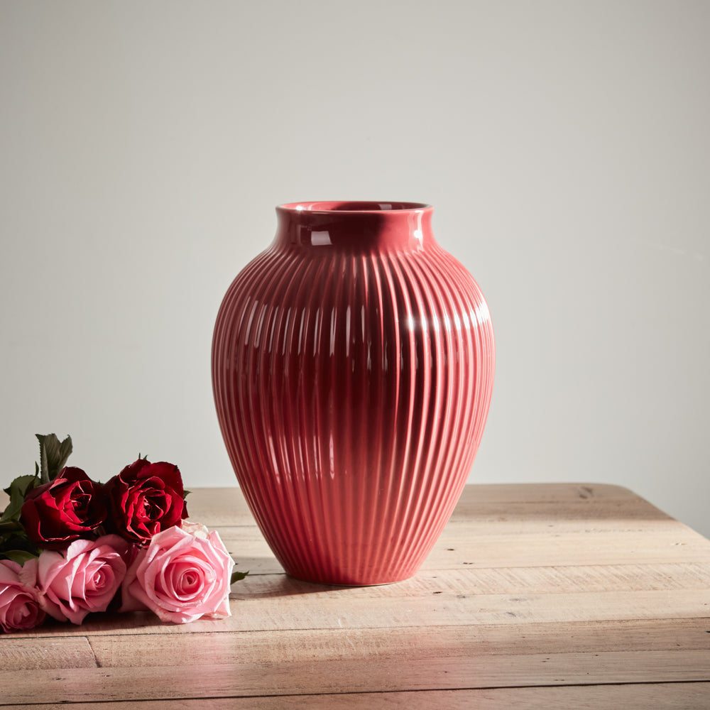 Grooved Burgundy Olpe Vase