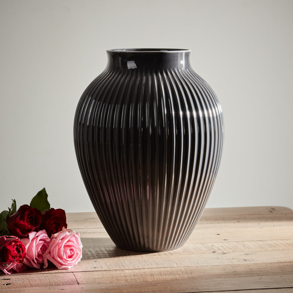 Grooved Large Black Olpe Vase