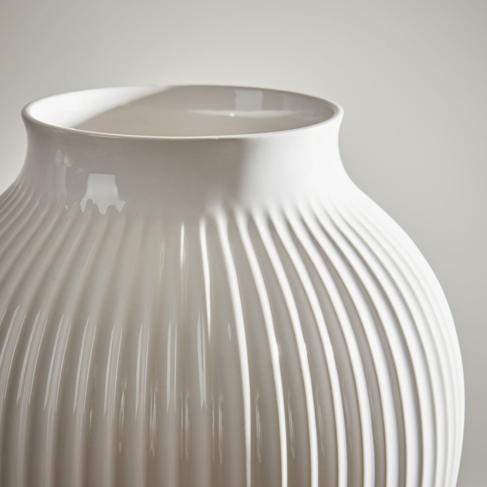 Grooved Large White Olpe Vase