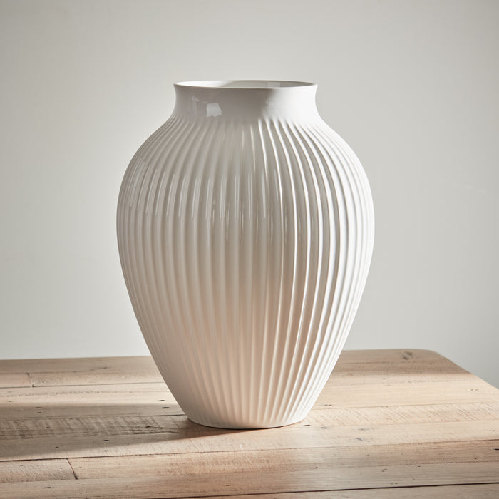 Grooved Large White Olpe Vase