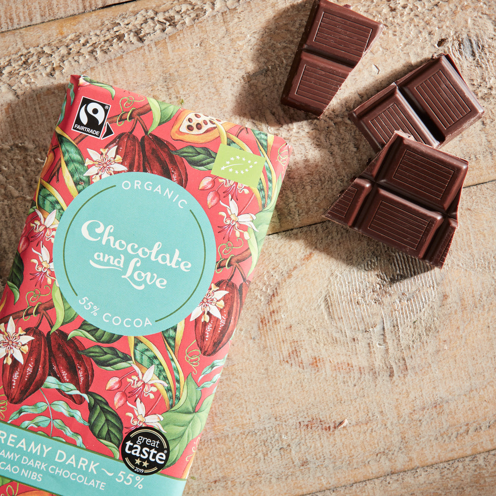 Chocolate and Love Creamy Chocolate with Cacao nibs bar