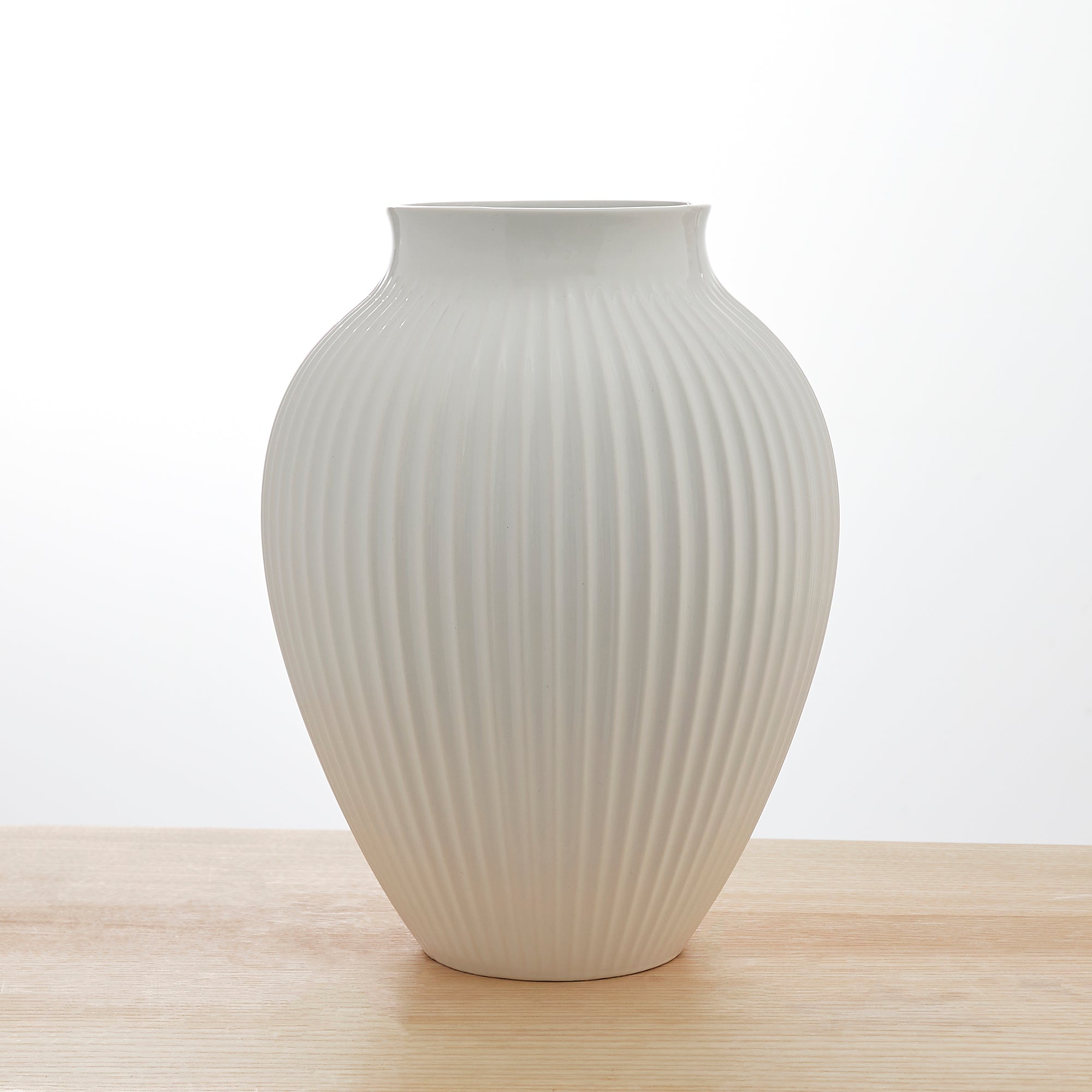 Grooved White Olpe Vase