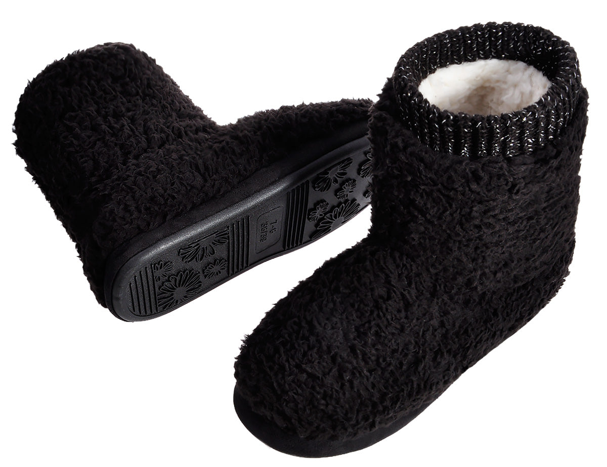 black bootie slippers women's
