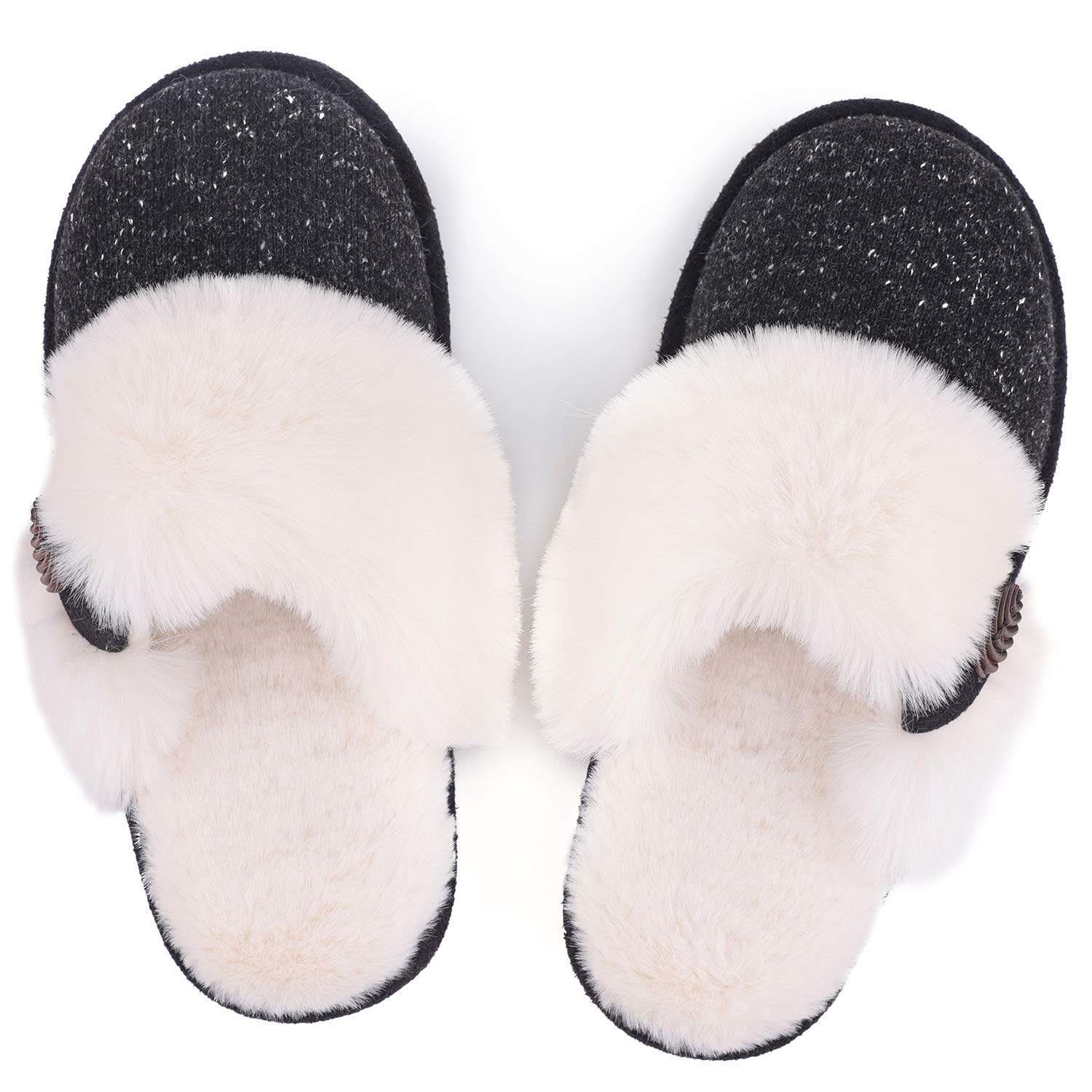 Hometop Women S Cute Comfy Fuzzy Knitted Memory Foam Slip On