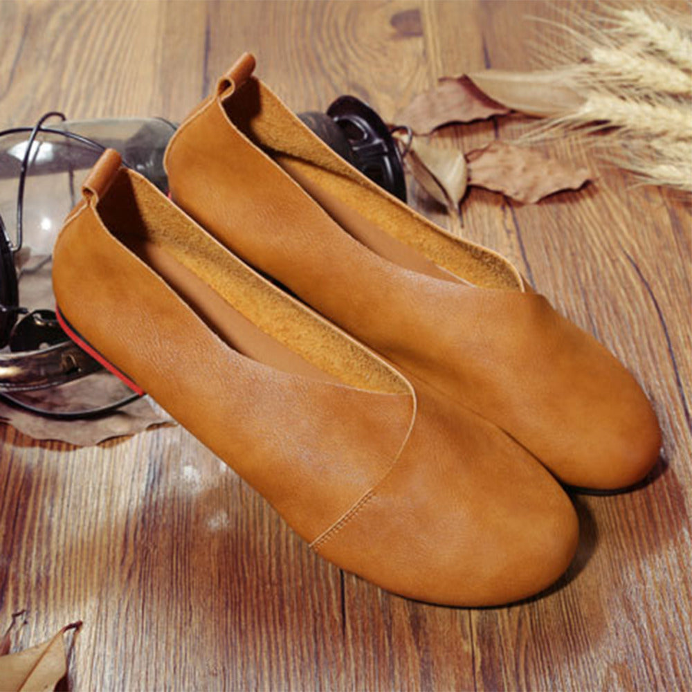 ladies brown leather flat shoes